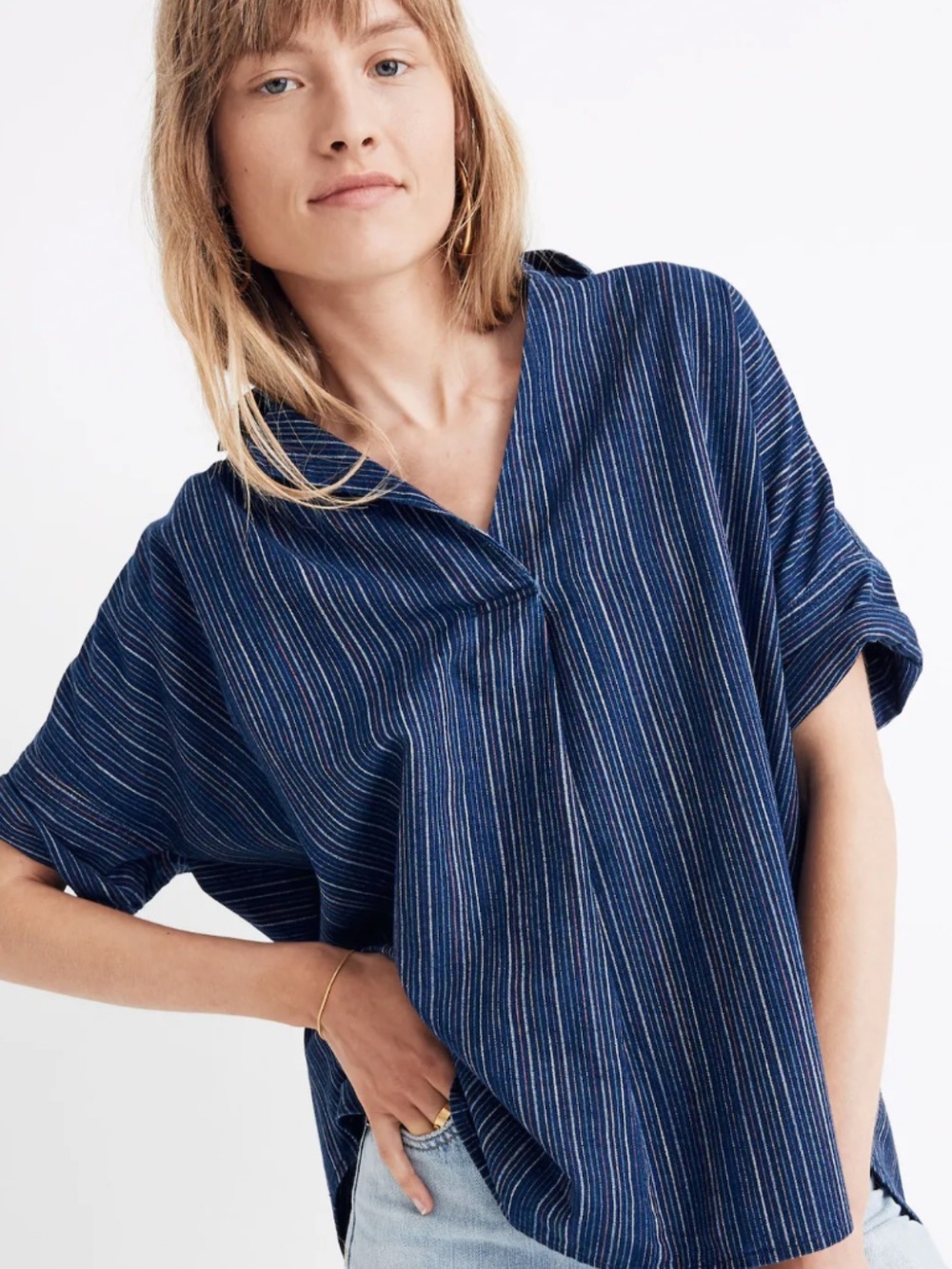 Madewell | Courier Button-Back Shirt in Cecile Stripe | s